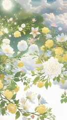 Fototapeta premium 視覚的な静けさ, おとぎ話のインスピレーション, 天国のような風景, 自然光, 優しい雰囲気, 描かれた自然, 妖精の庭, 自然のディテール, 幻想的な美しさ.