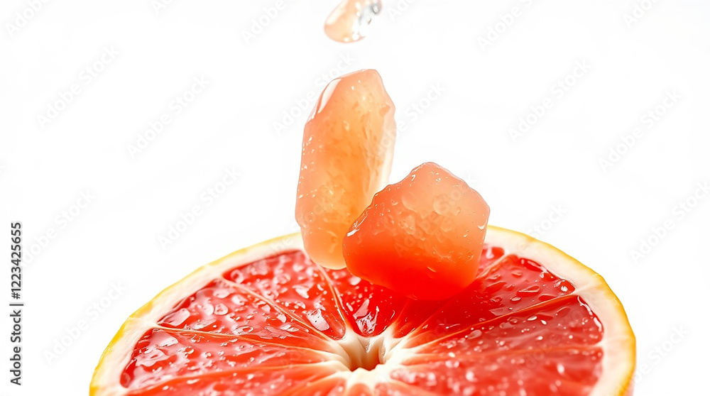 Aufkleber grapefruit segments falling into grapefruit slice
