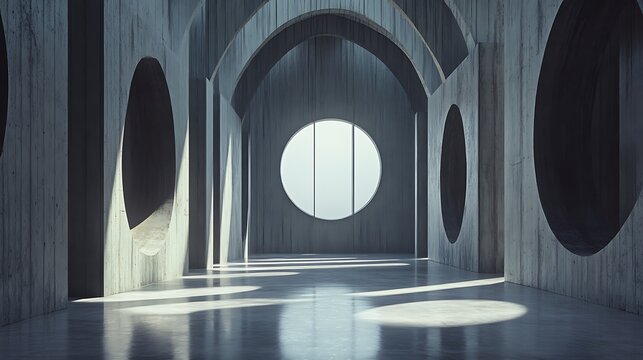 Inside of a grey structure with curved features
