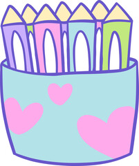 School Crayons Cartoon Illustration for Back to School Art