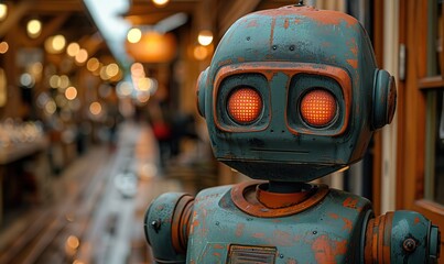 old robot in macro