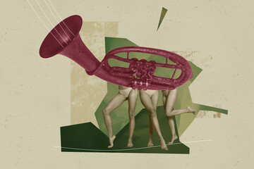 Trend artwork composite banner 3D collage of musician instrument tube body orchestra rhythm music...