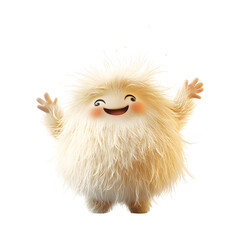 Fluffy 3D Cartoon Character Waving Isolated on Transparent Background
