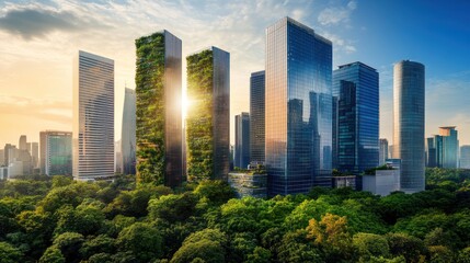 Eco-Friendly Metropolis: Sustainable Urban Skyline at Sunset