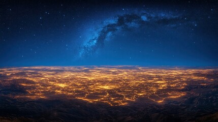 Naklejka premium Night Earth, city lights, space, galaxy, aerial view, design