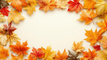 Autumn invitation card design featuring a border of colorful leaves perfect for thanksgiving celebrations in a cozy fall setting