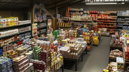 Naklejka premium A well stocked grocery store aisle with various food items