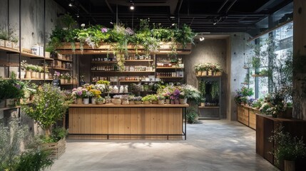 Modern Floral Shop Interior Design with Abundant Greenery