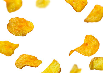 Flying isolated chips crunchy snack Set of chips 