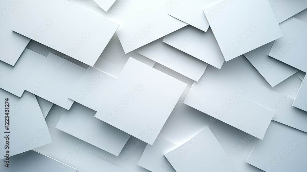 Poster abstract arrangement of overlapping white sheets creating a layered effect in a minimalistic design 