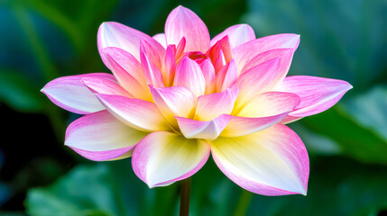 Obraz premium Close up of dahlia flower showing perfect petals and vivid colors