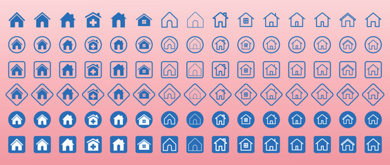 Web home icons for apps and websites, House icon, Home sign in circle or Main page icon in filled, thin line, outline and stroke style for apps and website. House symbol. House set icon.