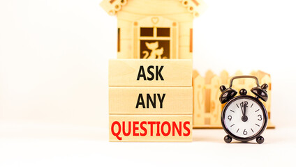 Ask any questions symbol. Concept words Ask any questions on beautiful wooden blocks. Beautiful...