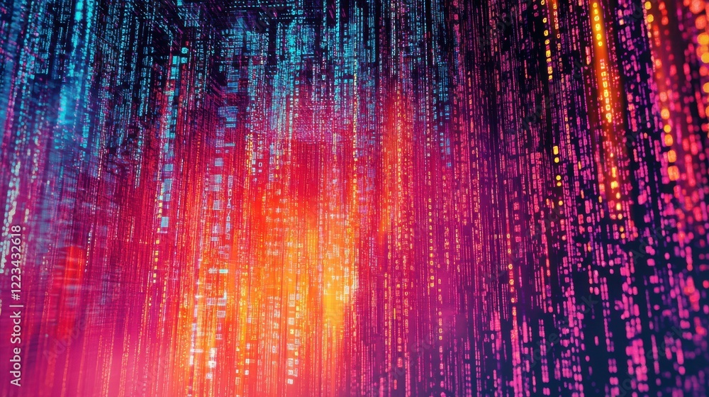 Poster vibrant digital matrix with glowing neon code streams