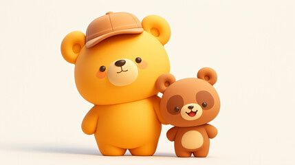 Obraz premium 3D Two Teddy Bears on White Background