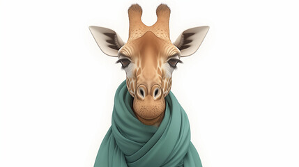 Giraffe in a Blanket on White Background