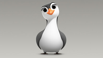 Obraz premium Funny Black and White Bird on Grey Backdrop, Illustration for Kids