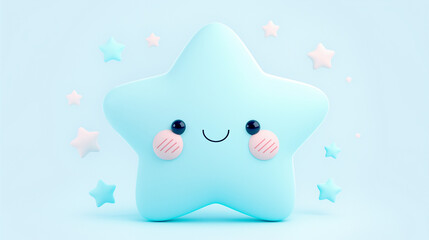 Obraz premium 3D Blue Star with Face on Light Blue Background