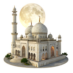 Fototapeta premium D Mosque with Full Moon in Background isolated on white background as transparent. PNG. AI GENERATED.