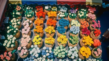 Vibrant flower market with colorful blossoms.