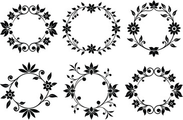 Floral Wreath Ornaments Set Doodle Design Element On An Isolated White Background