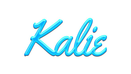 Glowing blue effect of name Kalie on white background.