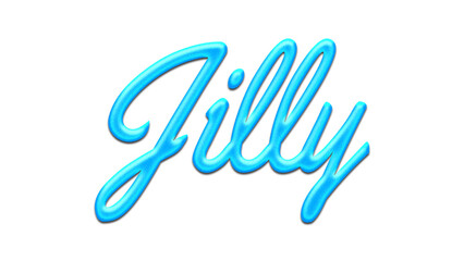 Glowing blue effect of name Jilly on white background.