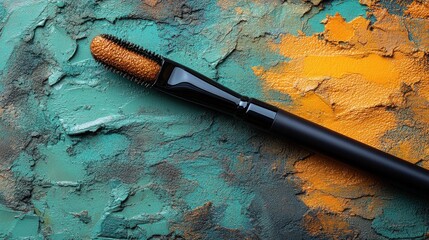 Artistic Close-up of Makeup Brush on Colorful Textured Background