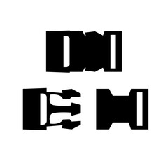 Fastex, fastener, latch for a backpack. Black and white vector illustration.