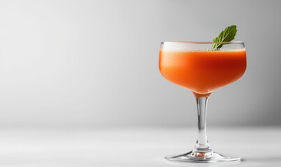 Refreshing carrot juice with mint served in an elegant glass against a minimalistic background