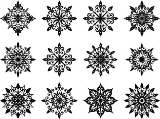 Vintage Black And White Floral Ornaments Set Vector Illustration On An White Background