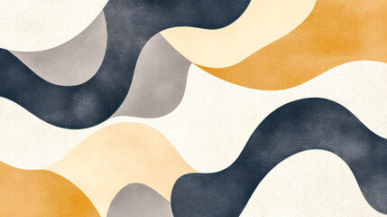 Obraz premium Modern tiles with abstract wavy patterns in soft grey, navy blue, and yellow ochre