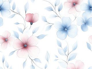 Fototapeta premium Pastel blue and pink floral pattern on white background