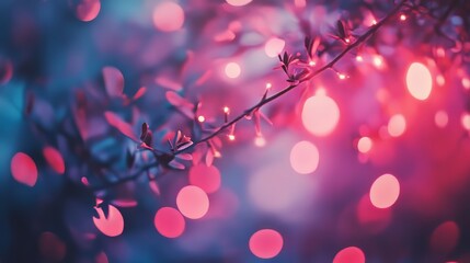 Pink lights illuminate winter branches