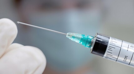 Close-Up of Syringe and Needle Prepared for Medical Injection
