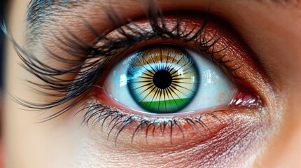 Fototapeta premium High-resolution close-up photograph of a human eye showcasing vibrant, unique patterns and color