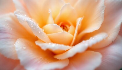 Fototapeta premium Delicate flower petals, water droplets, peach-yellow tones, soft focus, floral texture, extreme close-up, natural light, vibrant colors, macro photo