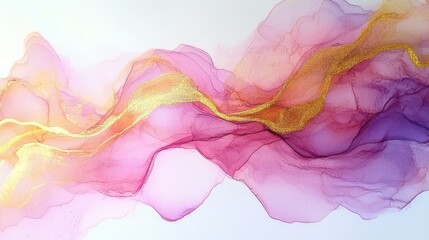 Elegant pink and gold abstract fluid art with flowing patterns