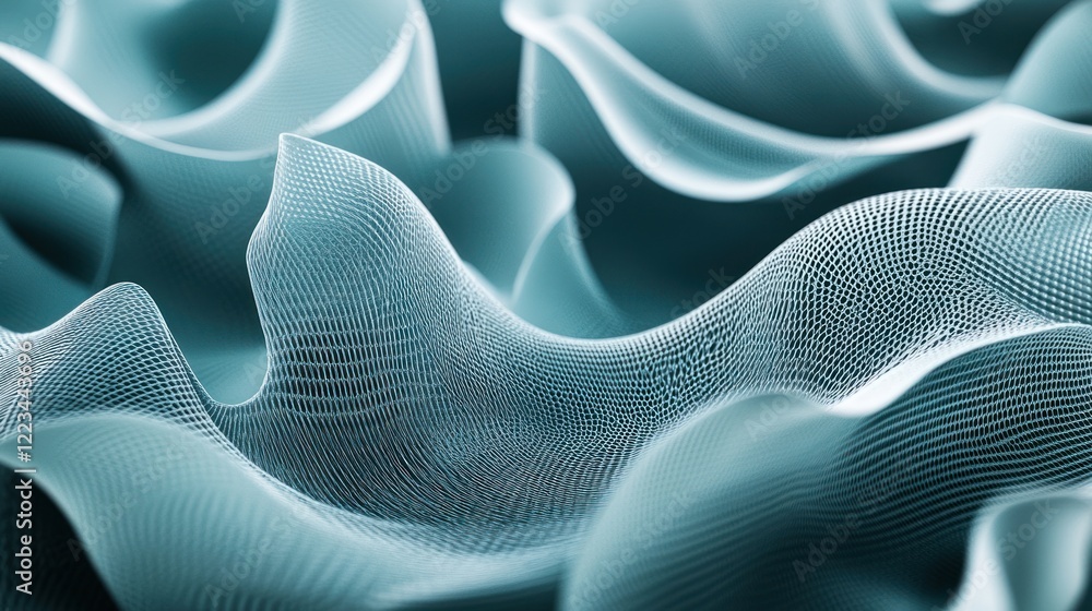 Poster Abstract Teal Netted Fabric Wave Pattern