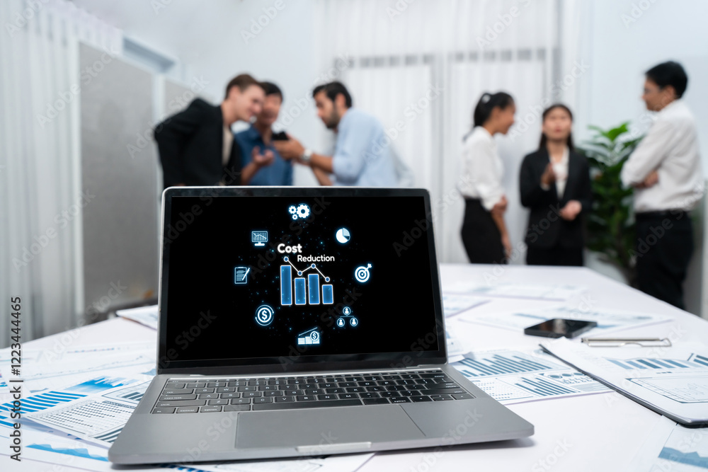 Fototapete cost reduction, cost saving concept shown on computer screen brisk, corporate business efficiently s