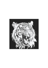 Fierce Vector Illustration of a Tiger's Head in Monochrome for Wildlife, Strength, and Power Concepts