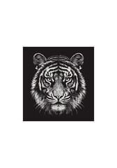 Highly Detailed Black and White Vector Illustration of a Tiger Head with Striking Fur Patterns on Transparent Background