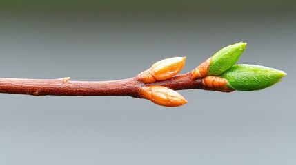 Spring buds on branch, close-up, blurred background, nature awakening, perfect for springtime themes