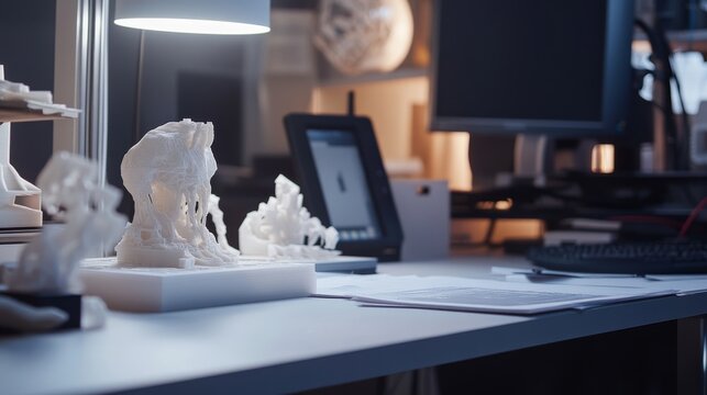 A high-resolution 3D scanning and printing studio, creative scene with scanning devices and 3D models, Creative style