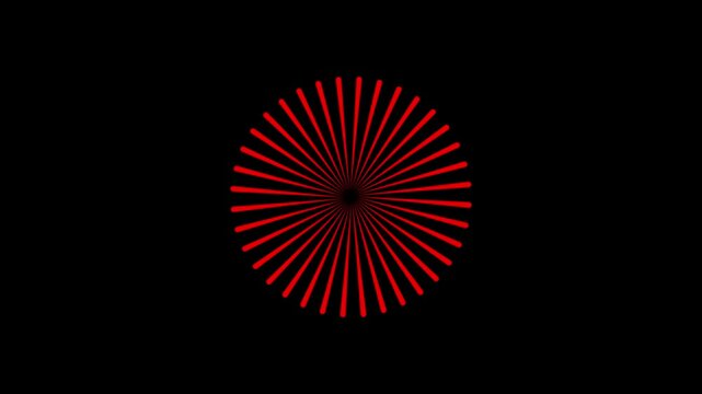 Abstract RED circular pattern is rotating. Radial Circle Reveal Spokes Animation.  