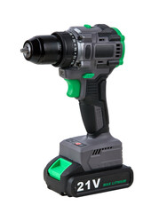 Cordless Electric Drill with 21V Lithium Battery Isolated on White Background