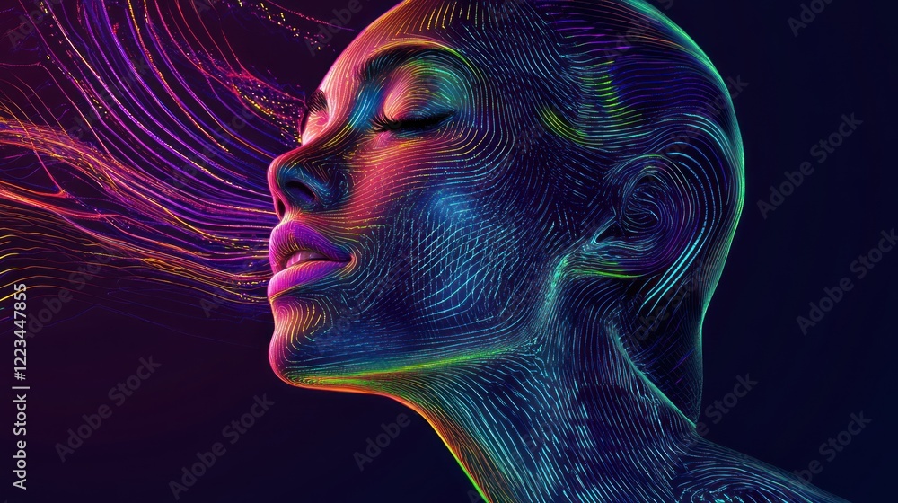 Aufkleber abstract neon lines form a womans face