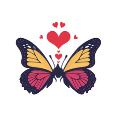 Colorful Butterfly With Falling Hearts Symbolizing Love and Freedom