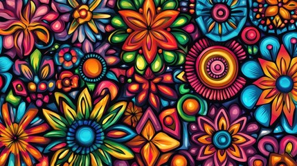 Vivid Colorful Floral Pattern Design Abstract Art