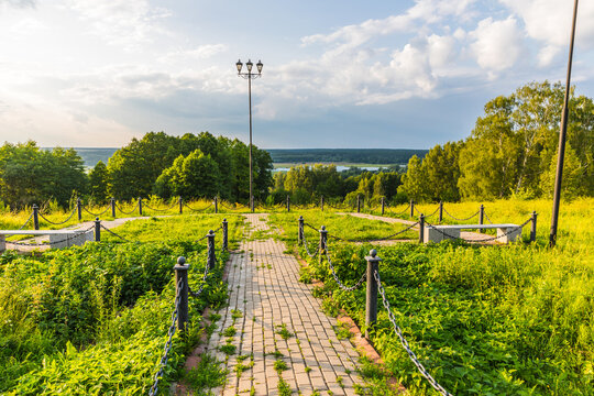Views from the ecological trail to the Pushchino waterfall - a popular tourist attraction, outdoor recreation and a number of historical monuments near the city of Pushchino, Moscow region, Russia